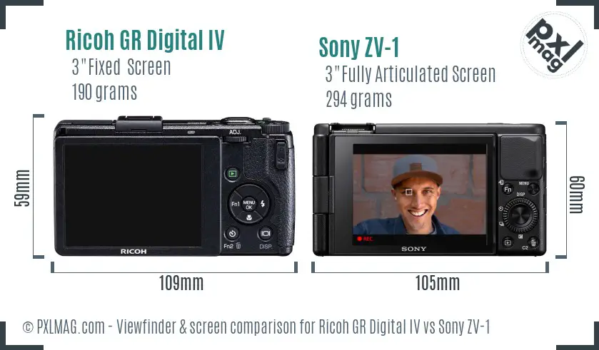 Ricoh GR Digital IV vs Sony ZV-1 Screen and Viewfinder comparison