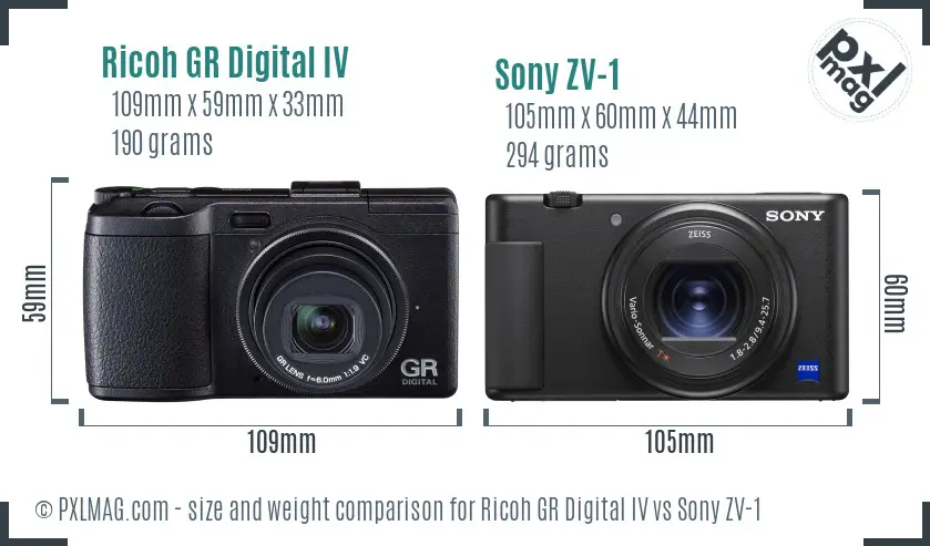 Ricoh GR Digital IV vs Sony ZV-1 size comparison