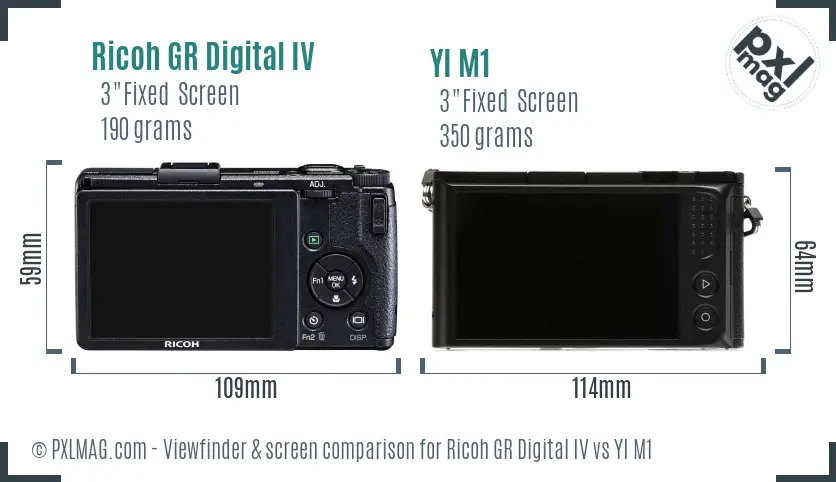 Ricoh GR Digital IV vs YI M1 Screen and Viewfinder comparison