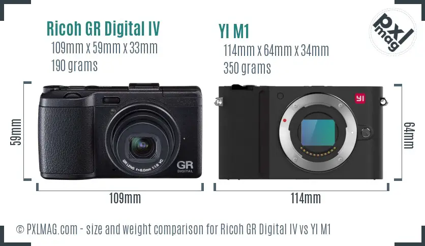 Ricoh GR Digital IV vs YI M1 size comparison