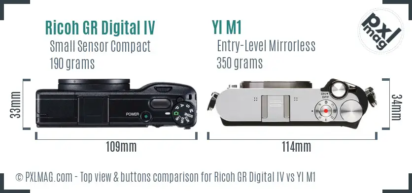 Ricoh GR Digital IV vs YI M1 top view buttons comparison