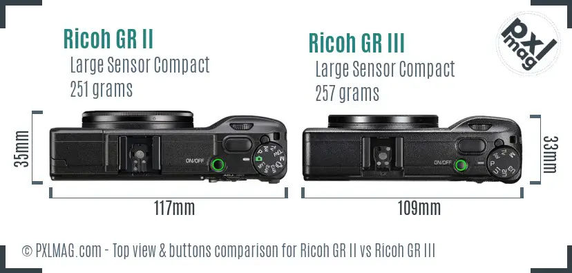 Ricoh GR II vs Ricoh GR III top view buttons comparison