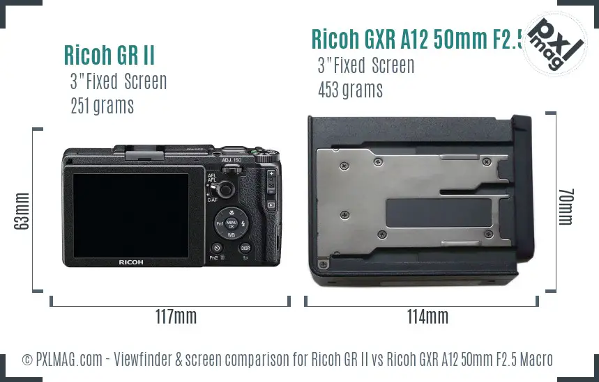 Ricoh GR II vs Ricoh GXR A12 50mm F2.5 Macro Screen and Viewfinder comparison