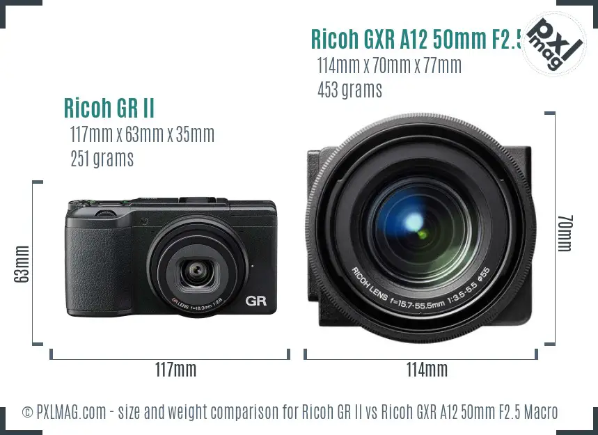 Ricoh GR II vs Ricoh GXR A12 50mm F2.5 Macro size comparison