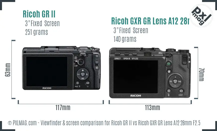 Ricoh GR II vs Ricoh GXR GR Lens A12 28mm F2.5 Screen and Viewfinder comparison