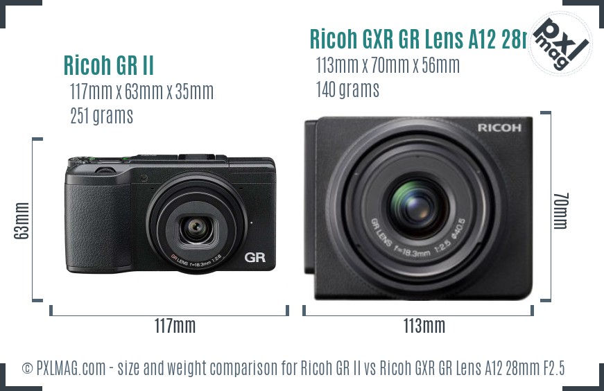 Ricoh GR II vs Ricoh GXR GR Lens A12 28mm F2.5 size comparison