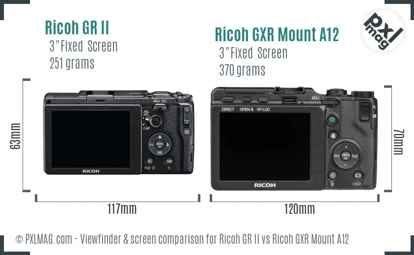 Ricoh GR II vs Ricoh GXR Mount A12 Screen and Viewfinder comparison