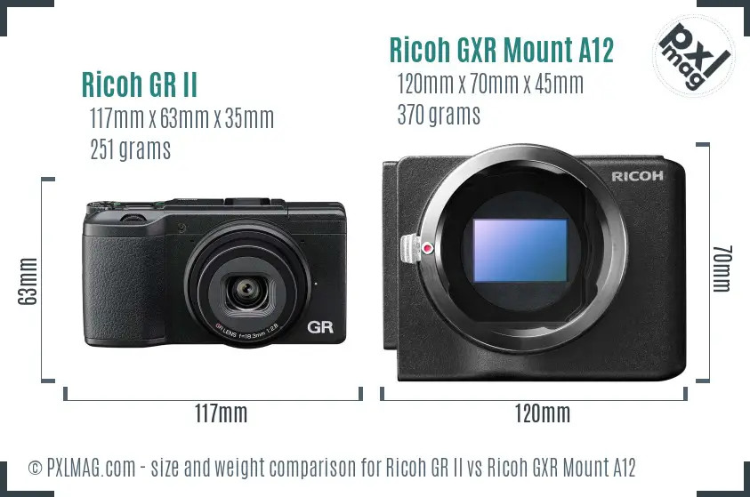 Ricoh GR II vs Ricoh GXR Mount A12 size comparison