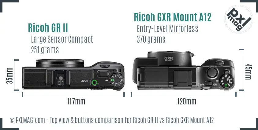 Ricoh GR II vs Ricoh GXR Mount A12 top view buttons comparison