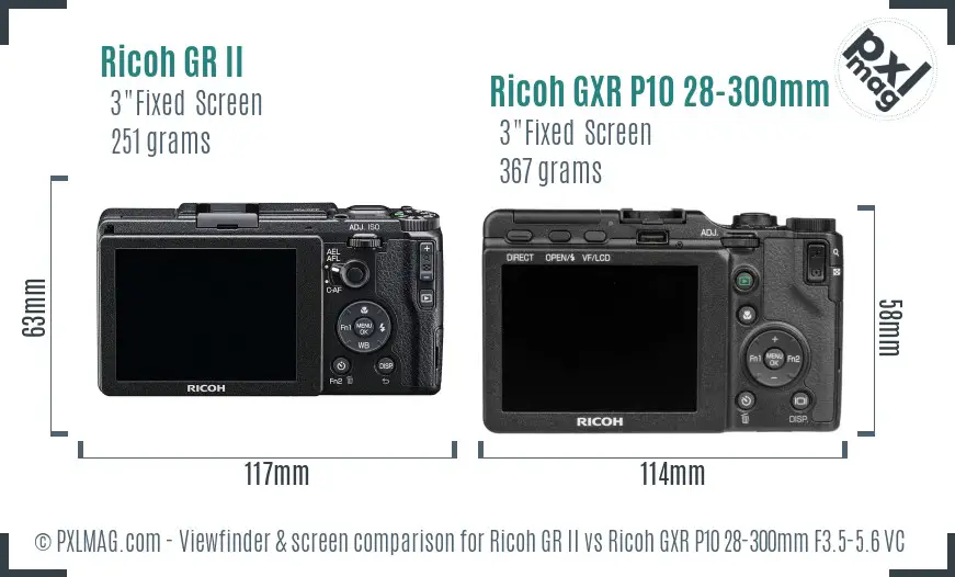 Ricoh GR II vs Ricoh GXR P10 28-300mm F3.5-5.6 VC Screen and Viewfinder comparison