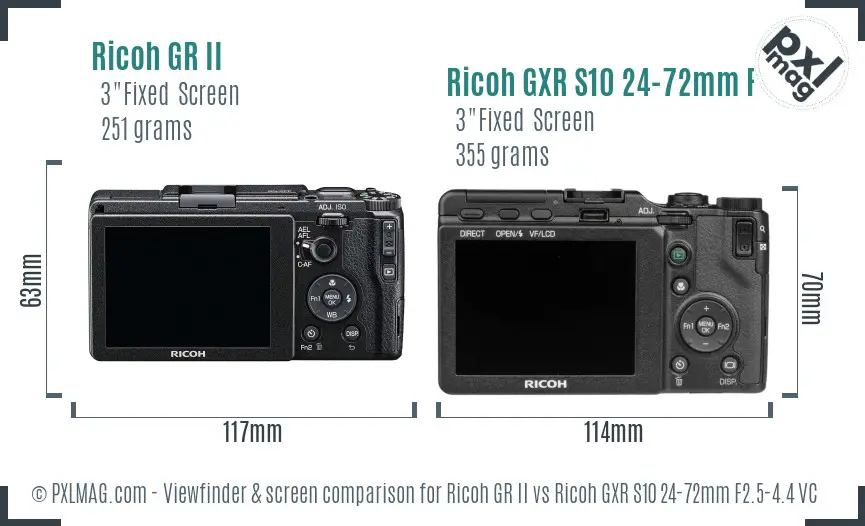Ricoh GR II vs Ricoh GXR S10 24-72mm F2.5-4.4 VC Screen and Viewfinder comparison