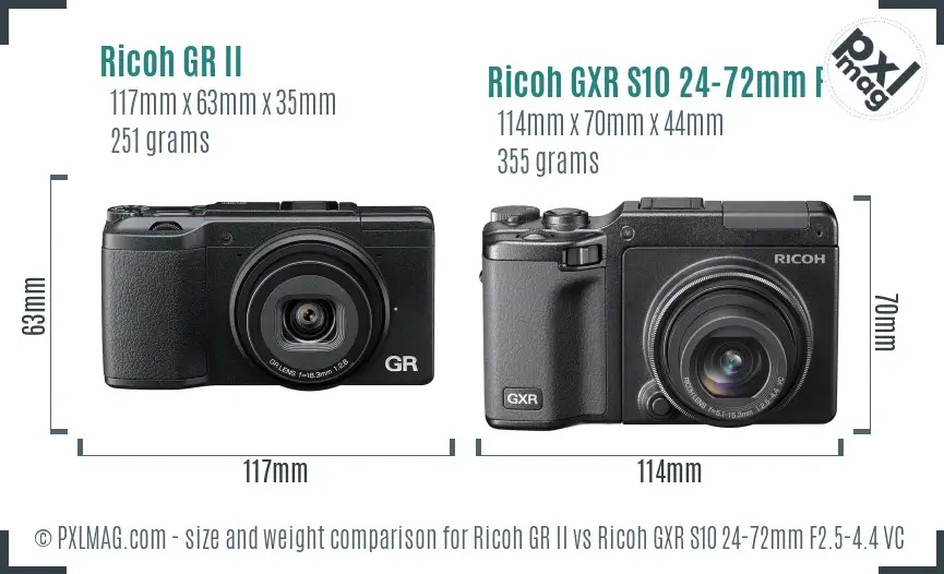 Ricoh GR II vs Ricoh GXR S10 24-72mm F2.5-4.4 VC size comparison