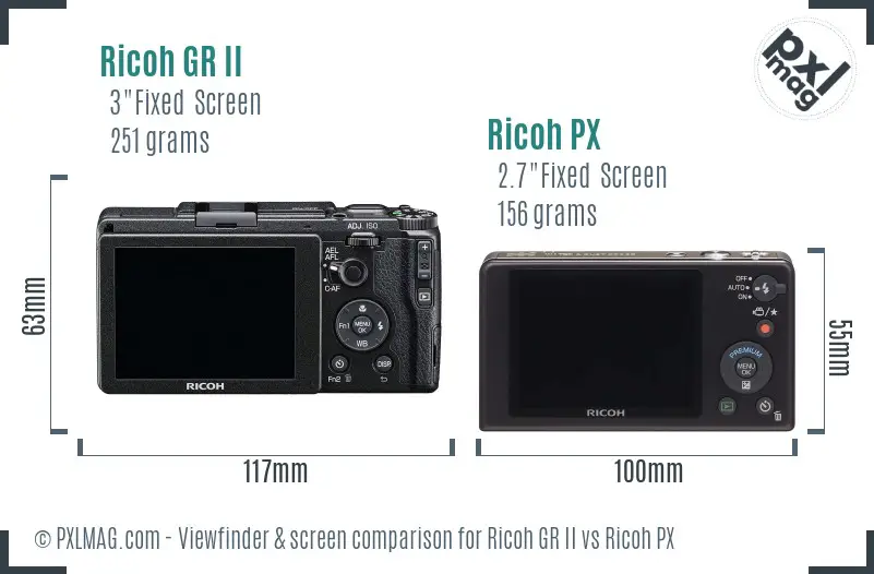 Ricoh GR II vs Ricoh PX Screen and Viewfinder comparison
