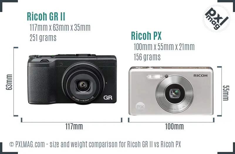 Ricoh GR II vs Ricoh PX size comparison