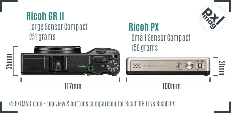 Ricoh GR II vs Ricoh PX top view buttons comparison