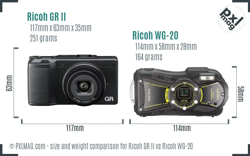 Ricoh GR II vs Ricoh WG-20 size comparison