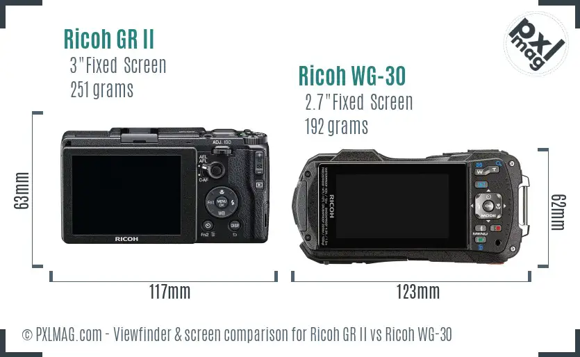 Ricoh GR II vs Ricoh WG-30 Screen and Viewfinder comparison