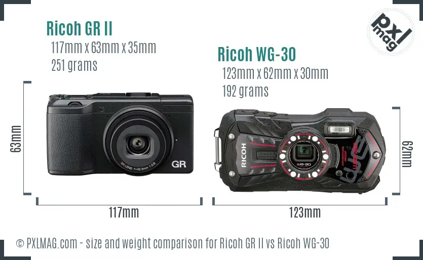 Ricoh GR II vs Ricoh WG-30 size comparison