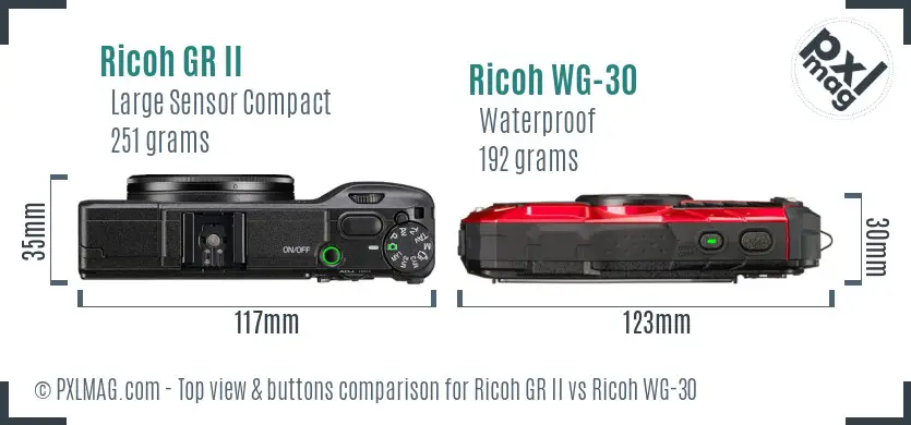 Ricoh GR II vs Ricoh WG-30 top view buttons comparison