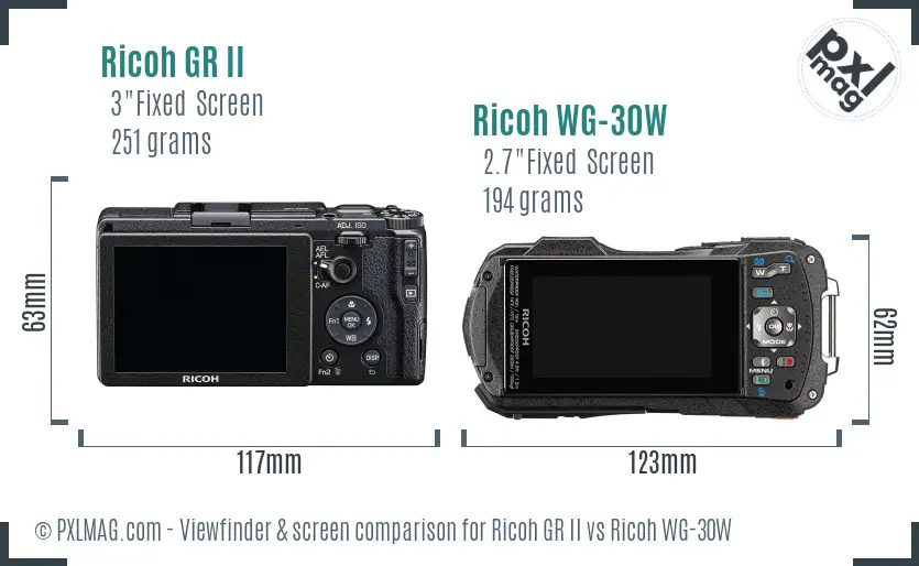 Ricoh GR II vs Ricoh WG-30W Screen and Viewfinder comparison