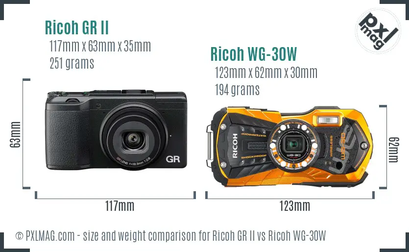 Ricoh GR II vs Ricoh WG-30W size comparison