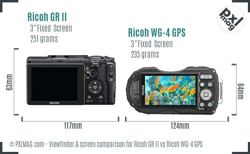 Ricoh GR II vs Ricoh WG-4 GPS Screen and Viewfinder comparison