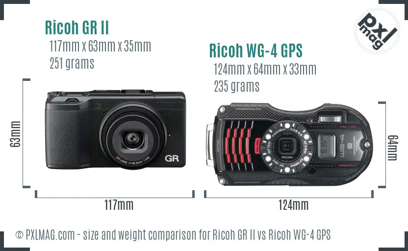 Ricoh GR II vs Ricoh WG-4 GPS size comparison