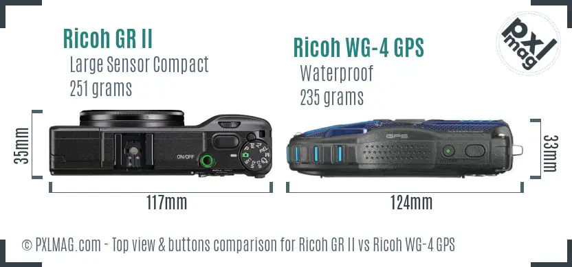 Ricoh GR II vs Ricoh WG-4 GPS top view buttons comparison