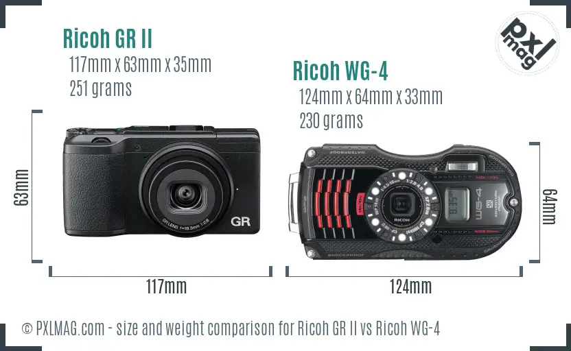 Ricoh GR II vs Ricoh WG-4 size comparison