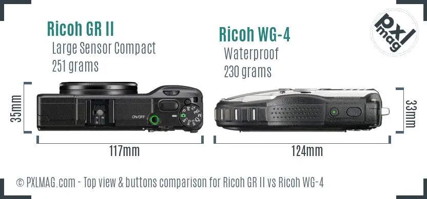 Ricoh GR II vs Ricoh WG-4 top view buttons comparison