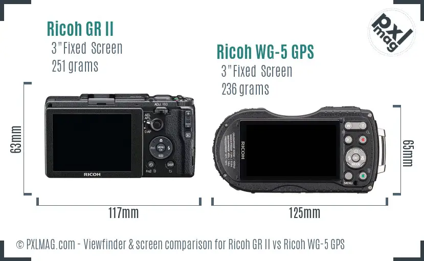 Ricoh GR II vs Ricoh WG-5 GPS Screen and Viewfinder comparison