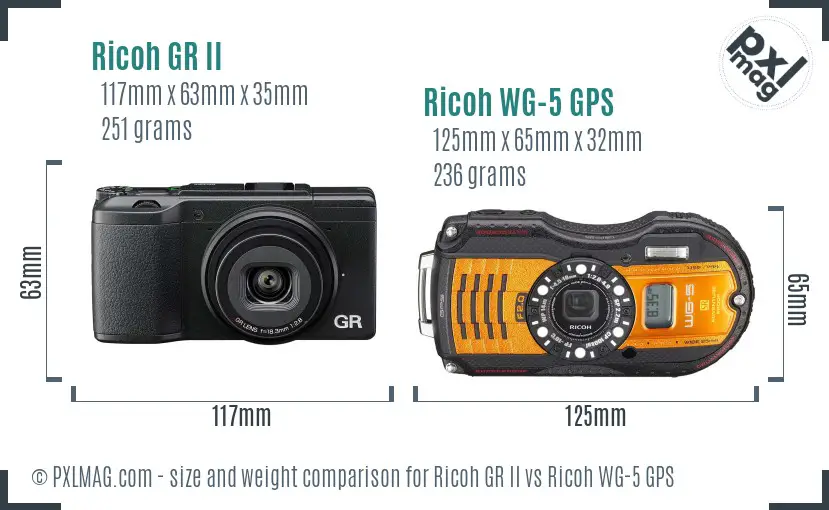 Ricoh GR II vs Ricoh WG-5 GPS size comparison