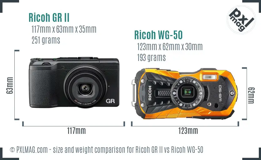 Ricoh GR II vs Ricoh WG-50 size comparison