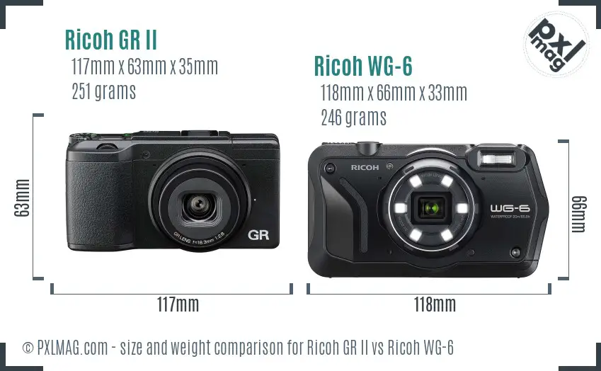 Ricoh GR II vs Ricoh WG-6 size comparison