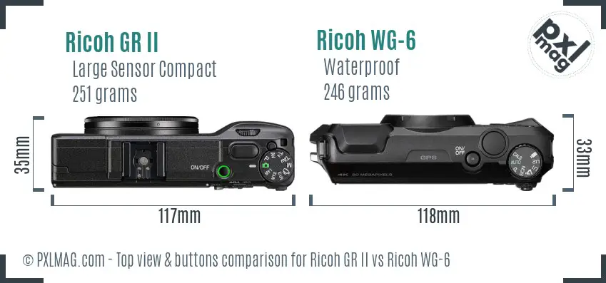 Ricoh GR II vs Ricoh WG-6 top view buttons comparison
