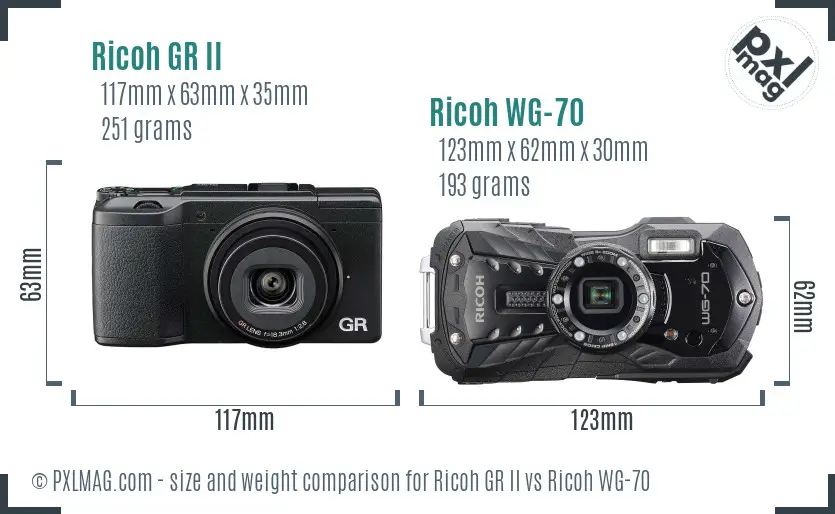 Ricoh GR II vs Ricoh WG-70 size comparison