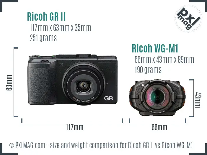 Ricoh GR II vs Ricoh WG-M1 size comparison