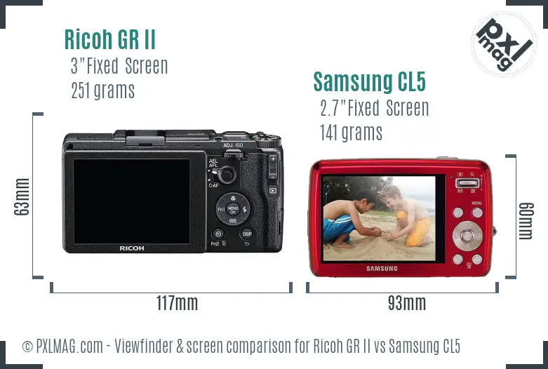 Ricoh GR II vs Samsung CL5 Screen and Viewfinder comparison