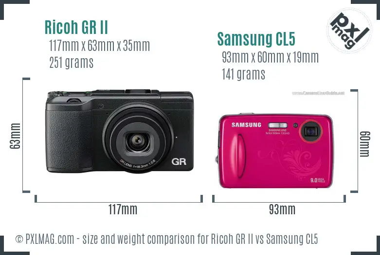 Ricoh GR II vs Samsung CL5 size comparison