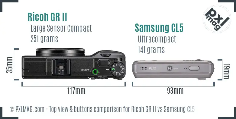 Ricoh GR II vs Samsung CL5 top view buttons comparison