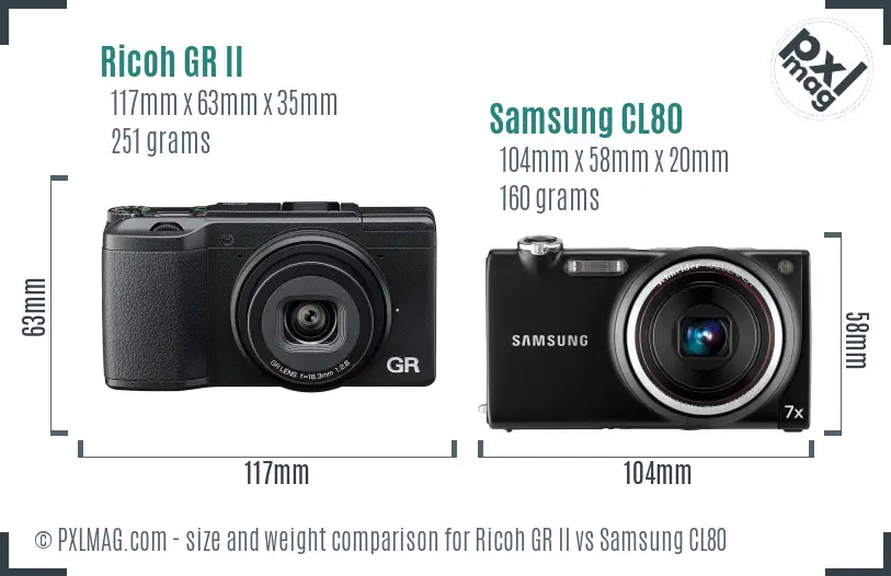 Ricoh GR II vs Samsung CL80 size comparison