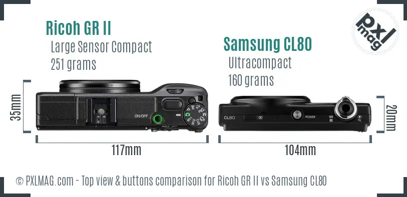 Ricoh GR II vs Samsung CL80 top view buttons comparison
