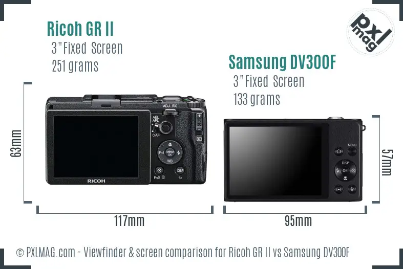 Ricoh GR II vs Samsung DV300F Screen and Viewfinder comparison