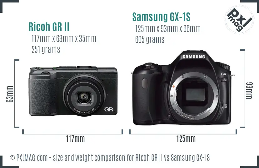 Ricoh GR II vs Samsung GX-1S size comparison