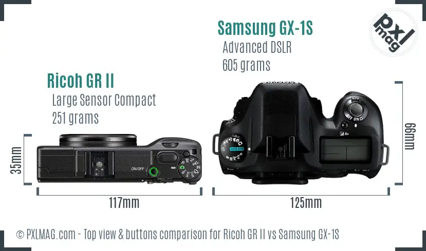 Ricoh GR II vs Samsung GX-1S top view buttons comparison