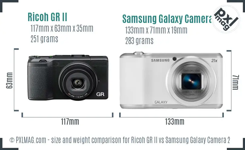 Ricoh GR II vs Samsung Galaxy Camera 2 size comparison
