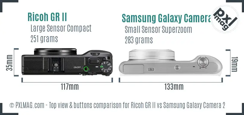 Ricoh GR II vs Samsung Galaxy Camera 2 top view buttons comparison