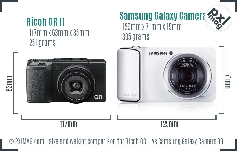 Ricoh GR II vs Samsung Galaxy Camera 3G size comparison