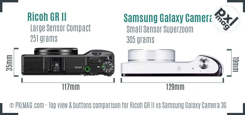Ricoh GR II vs Samsung Galaxy Camera 3G top view buttons comparison