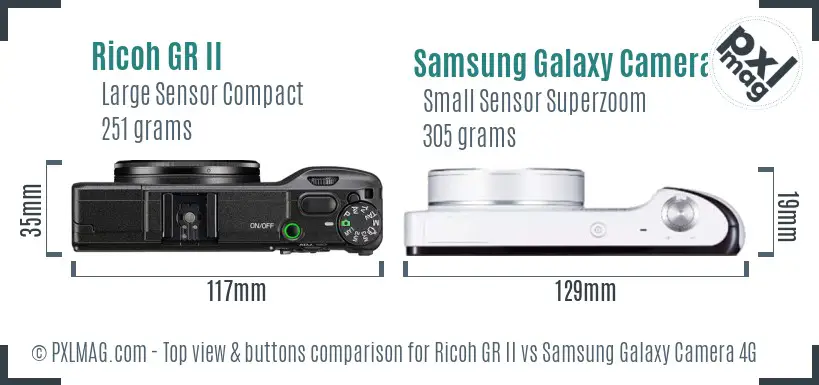 Ricoh GR II vs Samsung Galaxy Camera 4G top view buttons comparison